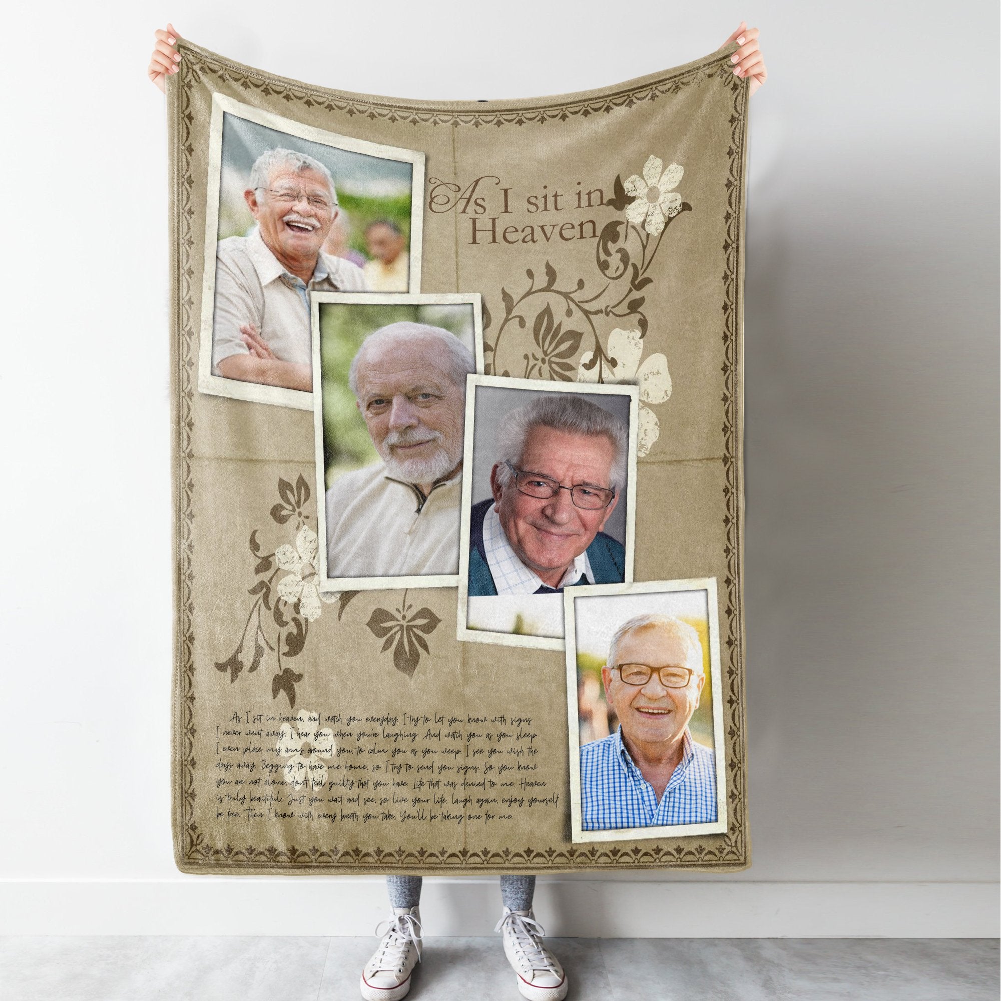 As I Sit In Heaven Personalized Memorial Blanket With 4 Photos Gift For Family Remembrance