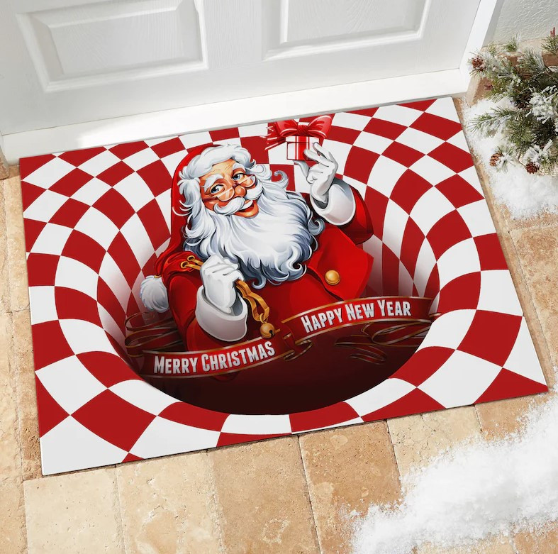 Christmas Funny Doormat, Santa Claus 3D Mat, Housewarming Gift