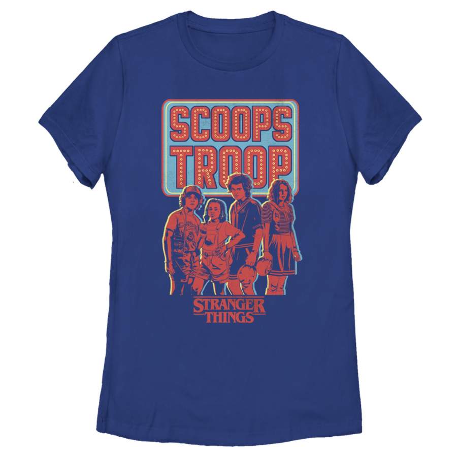 Stranger Things Women’s Scoops Troop Character Pose  T Shirt