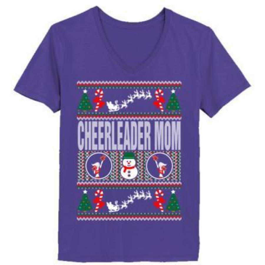 AGR Cheerleader Mom Ugly Christmas Sweater – Ladies’ V-Neck T-Shirt