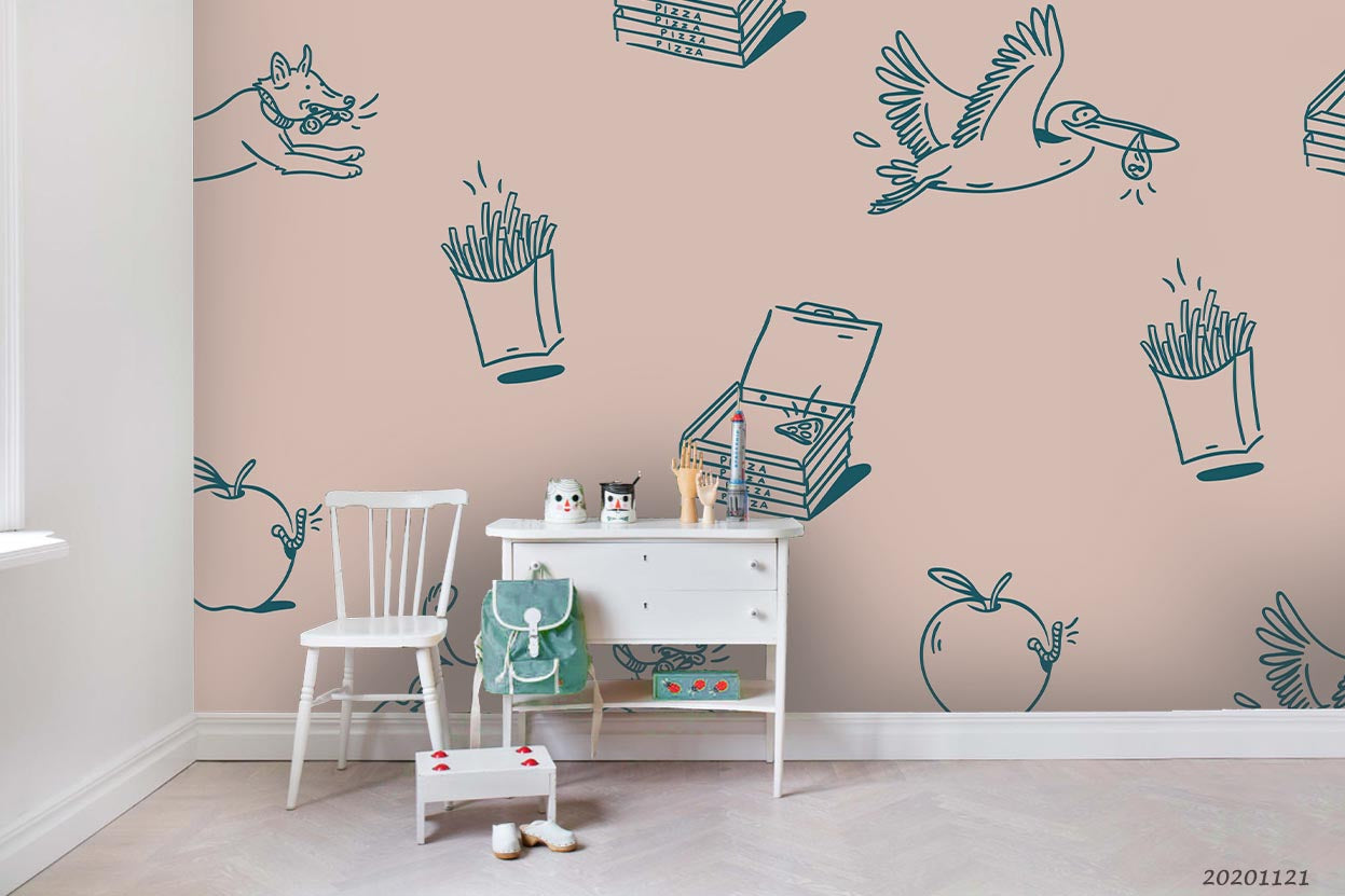 3D Cartoon Animal Bird Pink Wall Mural Wallpaper Lqh 95