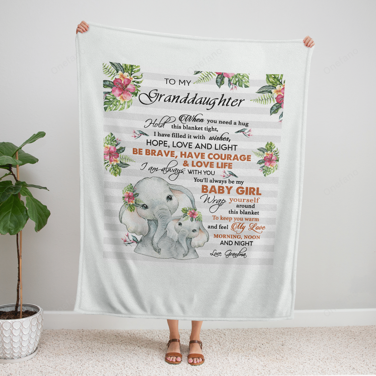 Personalized To My Granddaughter Elephant Blanket From Grandma, To My Granddaughter When You Need A Hug Blanket Gifts