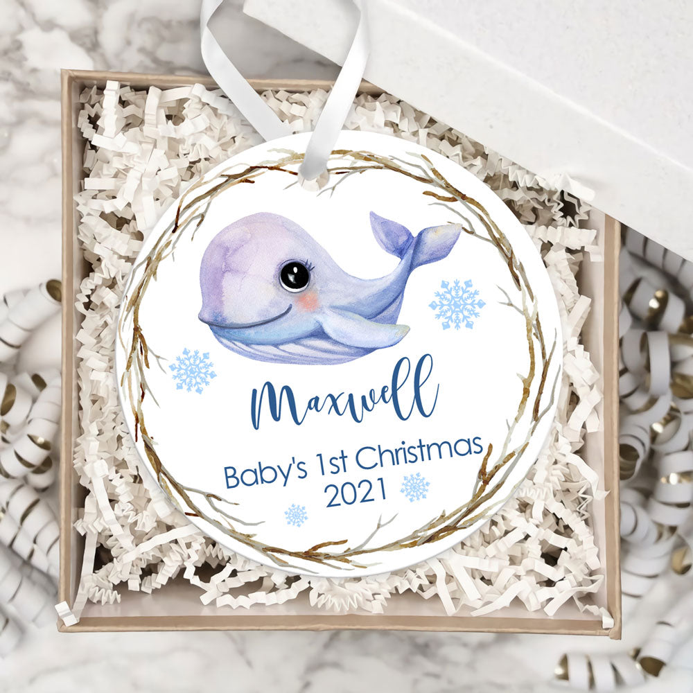 Personalized Boy Baby’S First Christmas, Newborn Baby Whale Ornament