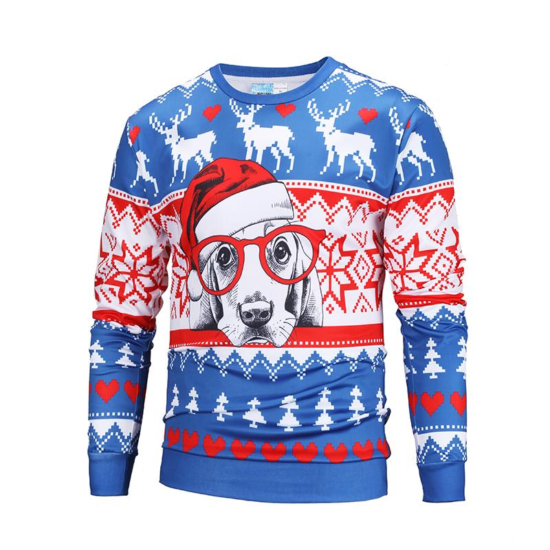 Christmas Sweatshirts – Cool Christmas Pet Dog Striped Pattern 3D Sweatshirt