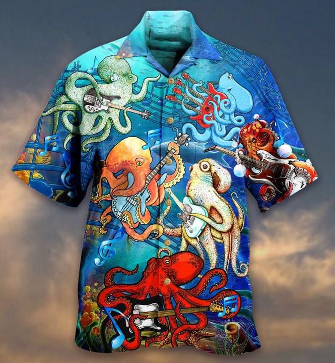 Octopus With Guitar 1 Print Short Sleeve Hawaii Casual Shirt Ha25119