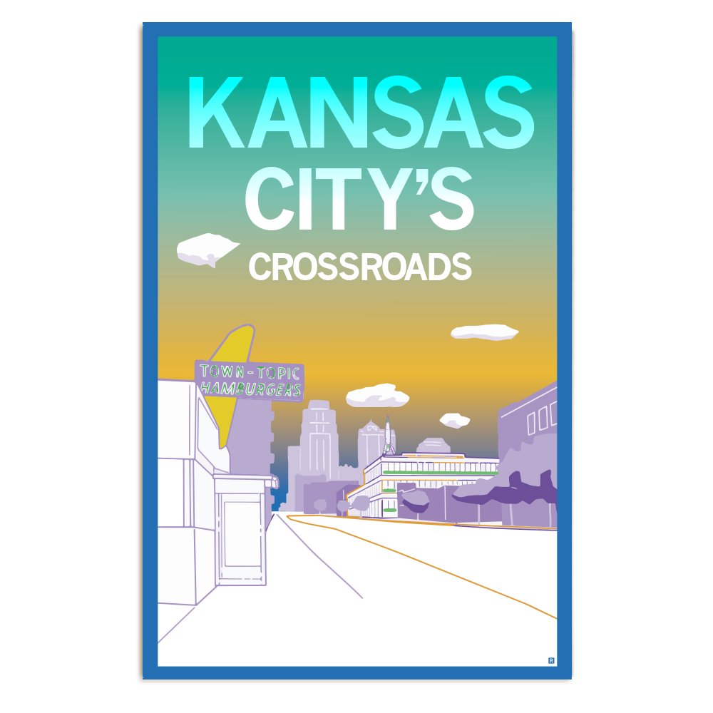 Kansas City Crossroads Blue With Text Poster