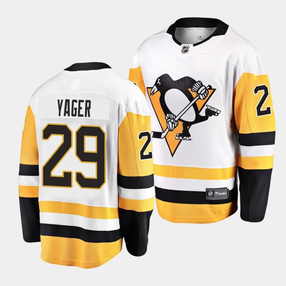 Brayden Yager #29 Pittsburgh Penguins 2023 NHL Draft Away Men Jersey – White/Yellow