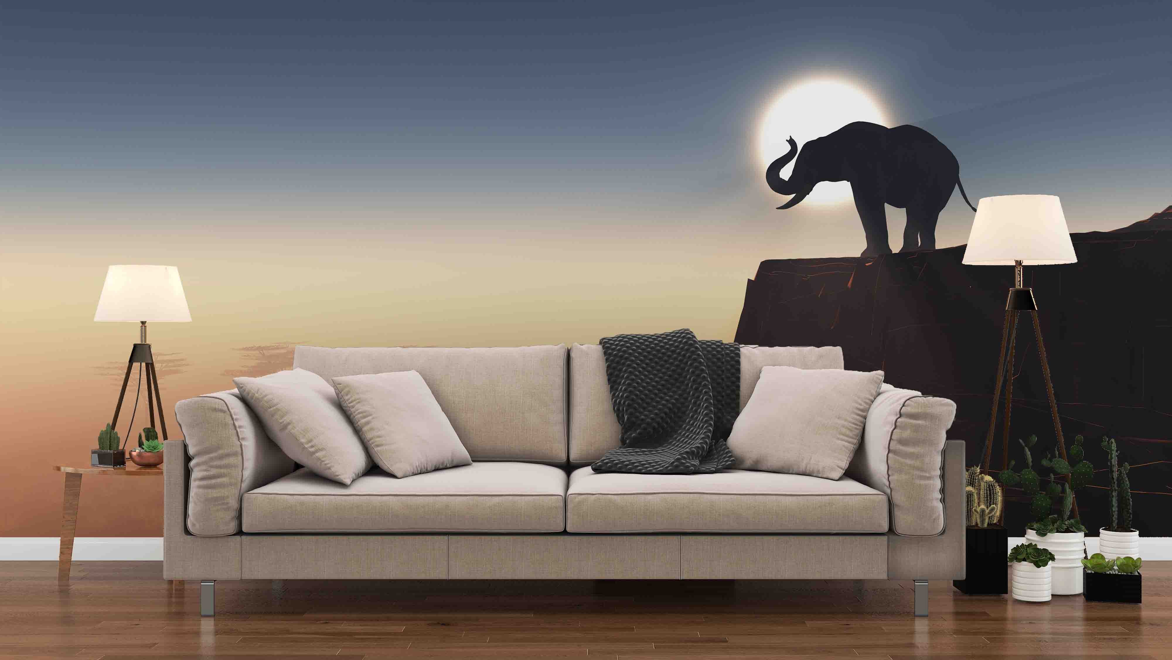 3D Elephant Moon Wall Mural Wallpaper 1