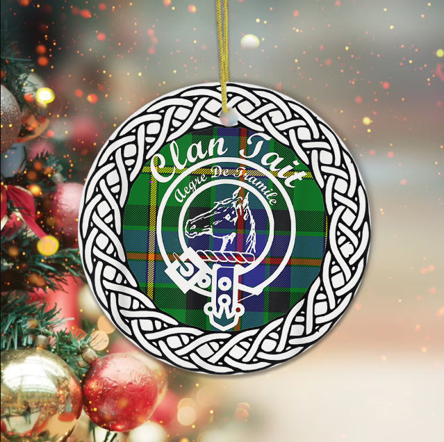 Tait Scottish Clan Tartan Crest Badge Plaid Ornament Gift. Christmas Tree Ornament Tartan Ornament Great Christmas Ornaments Gift