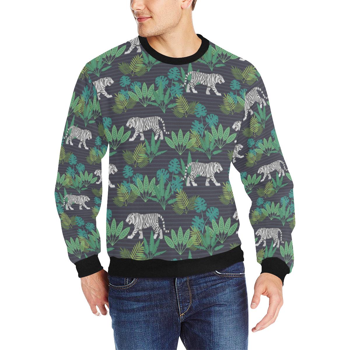 white bengal tigers tropical plant Men’s Crew Neck Sweatshirt