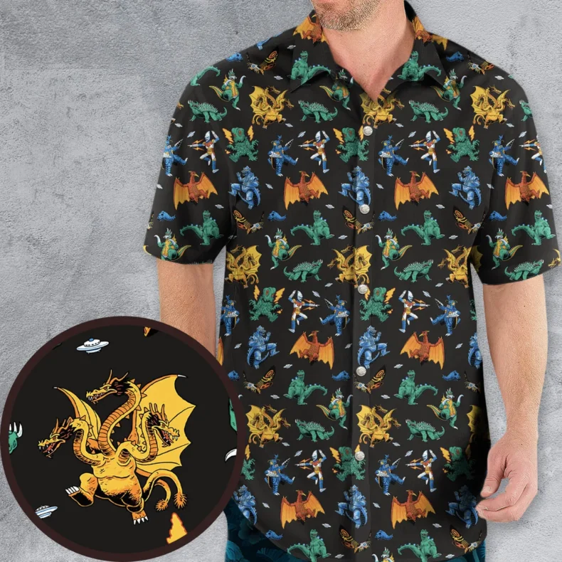 Kaiju Pattern Hawaiian Shirt