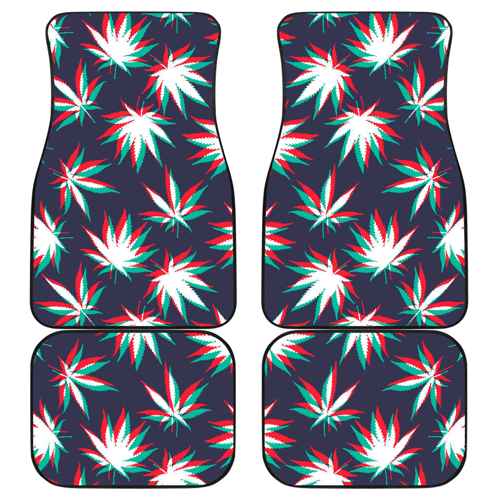 Trippy Hemp Leaves Reggae Pattern Print Front And Back Car Floor Mats, Front Car Mat