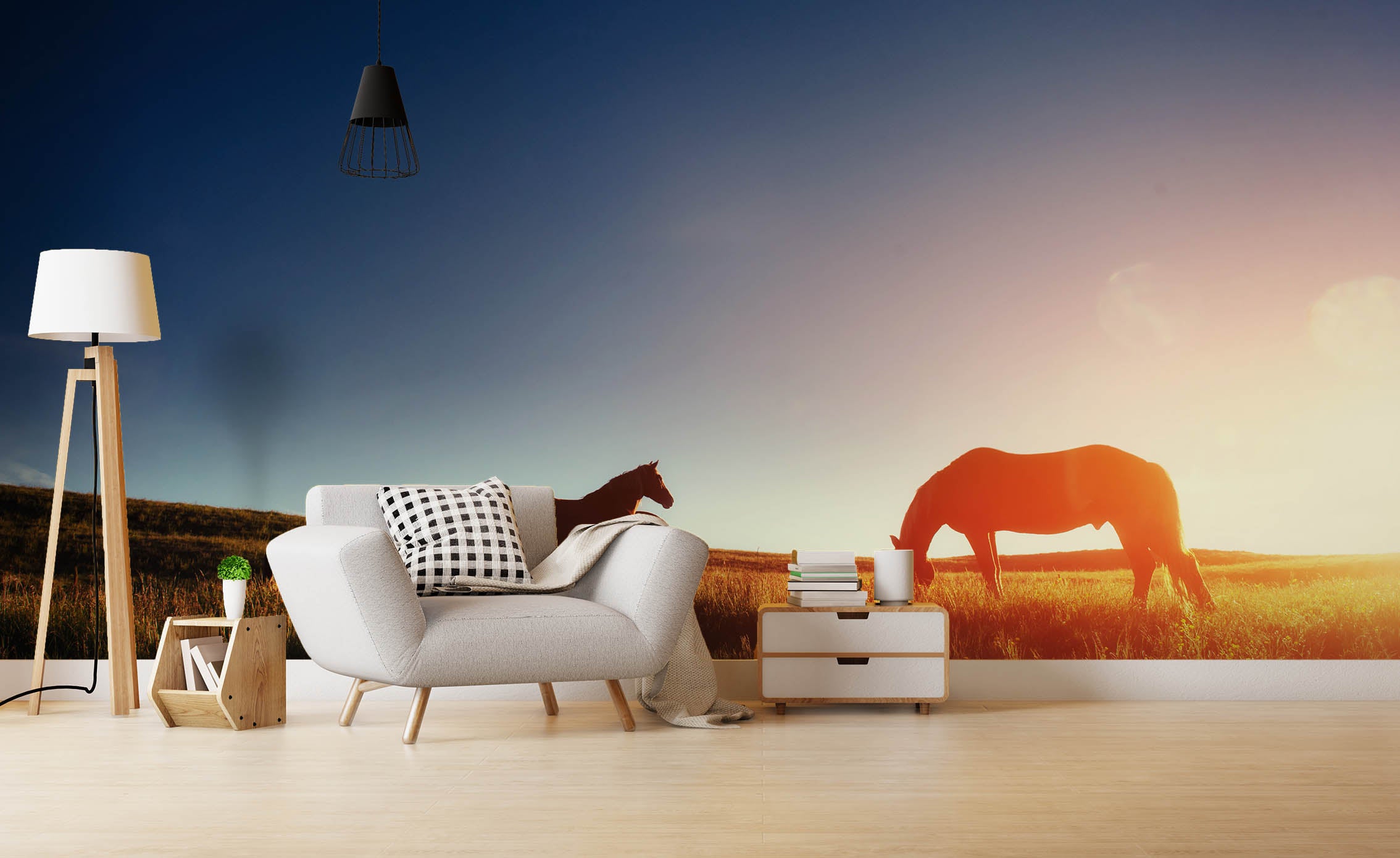 3D Gorgeous Nightfall Grassland Animals Horse Wall Mural Wallpaper Zy D76