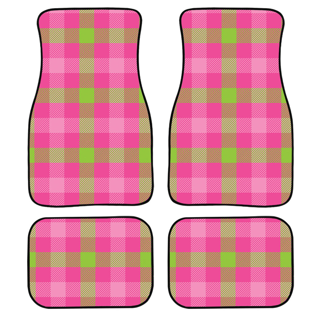 Green And Pink Buffalo Plaid Print Front And Back Car Floor Mats, Front Car Mat