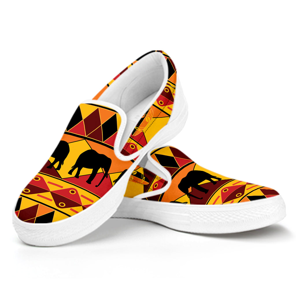 Sunset African Tribal Pattern Print White Slip On Shoes