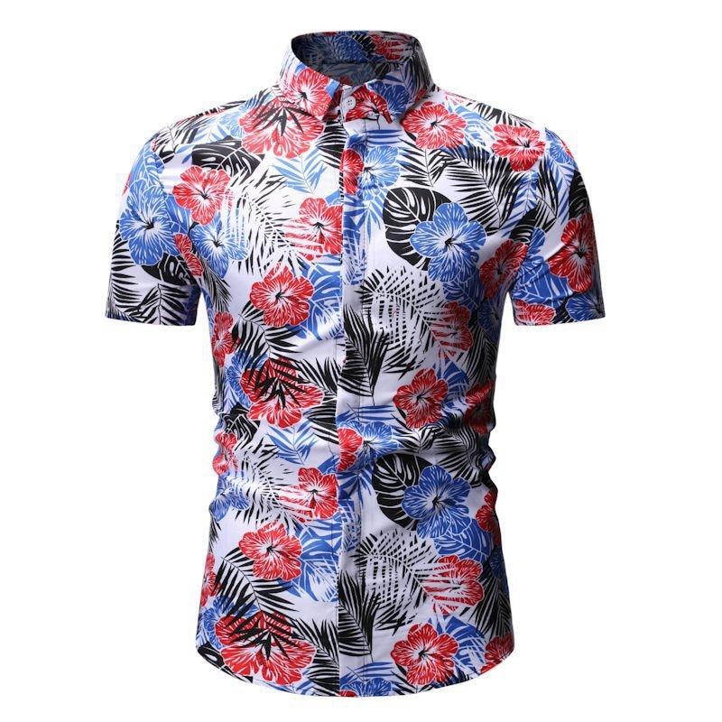 Beach Hawaii Shirt Floral Print Short Sleeve Ha75973