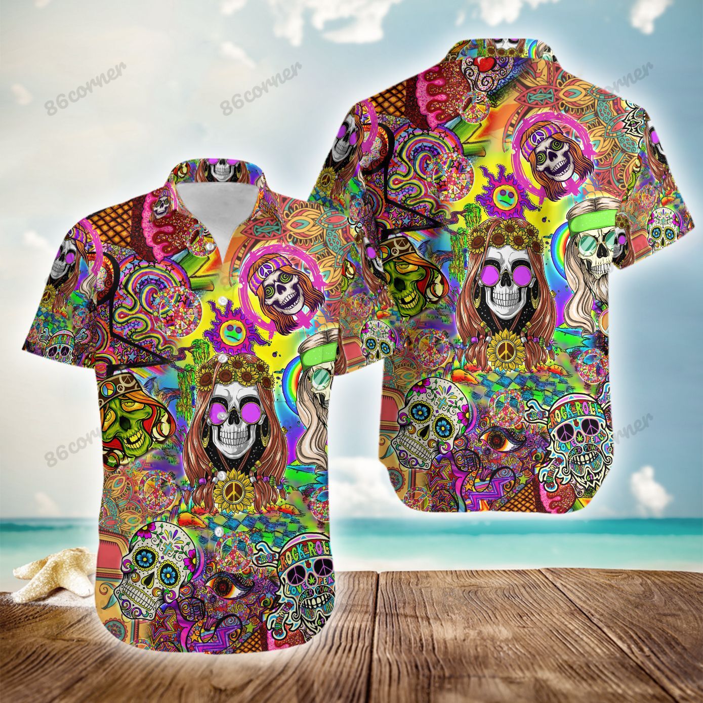 Hippie Skull Colorful Hawaiian Shirt Ha90969