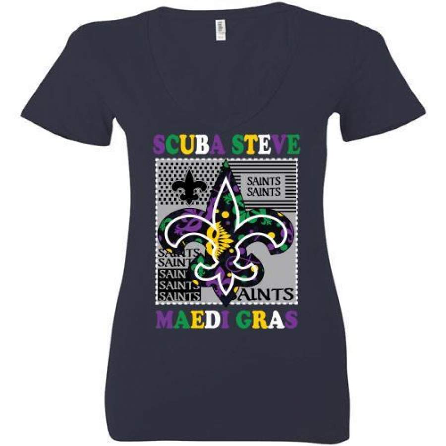 New Orleans Saints and Scuba Steve Mardi Gras shirt Ladies Deep V-Neck