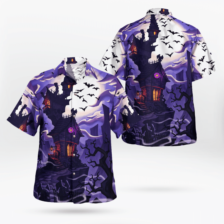 Haunted House At Full Moon Night Halloween Hawaii Shirt For Men Women Adult Ha34799