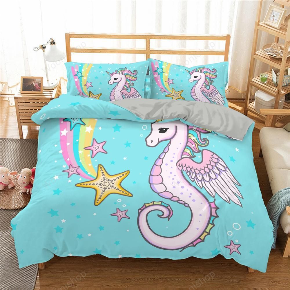 Seahorse Printed Bedding Sets 3D Duvet Cover With Pillowcase Animal Comforter Bedding Sets Twin Queen King Size