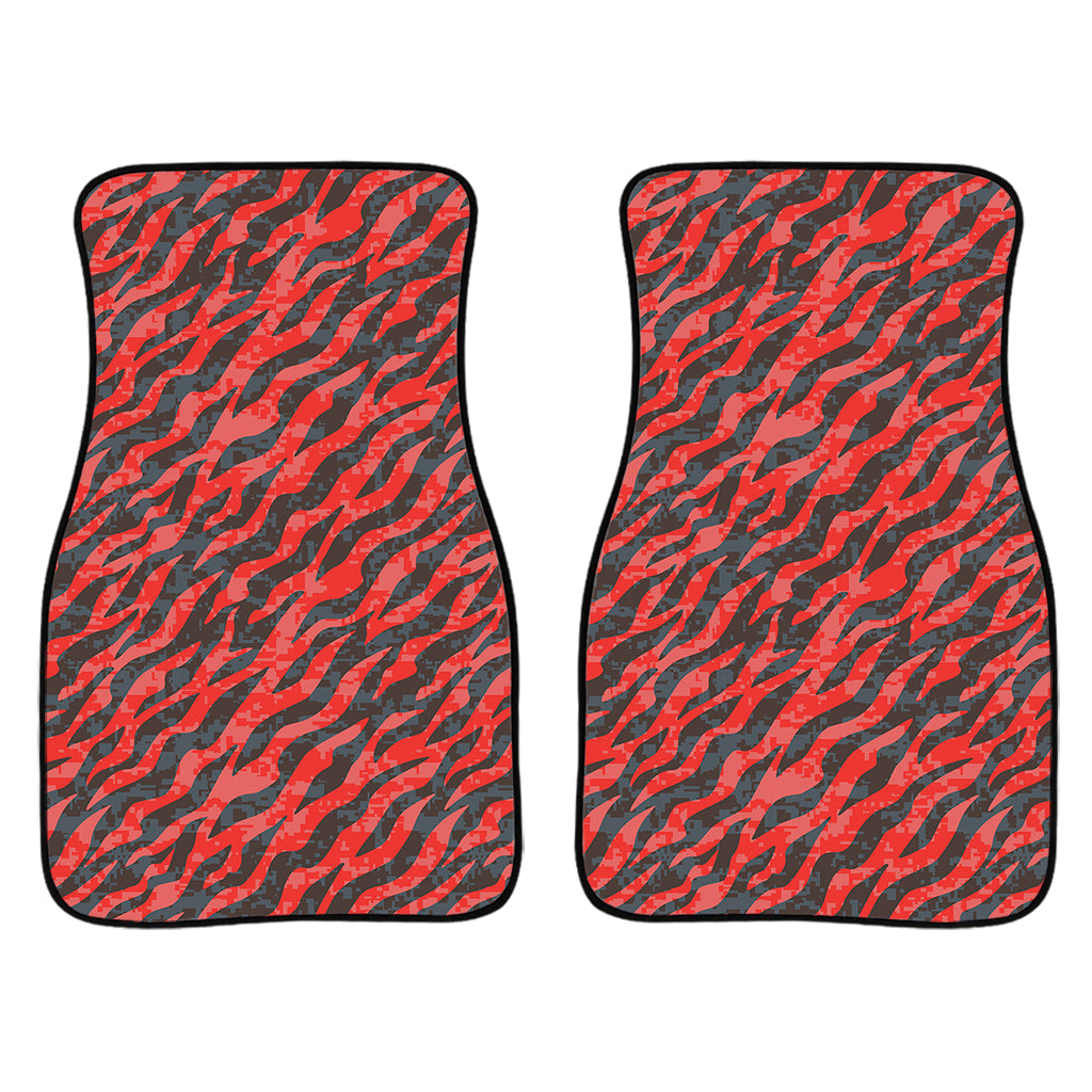 Black And Red Tiger Stripe Camo Print Front Car Floor Mats