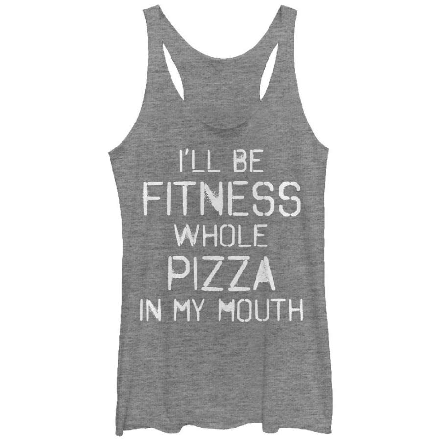 CHIN UP Women’s Fitness Pizza in Mouth  Racerback Tank Gray Heather