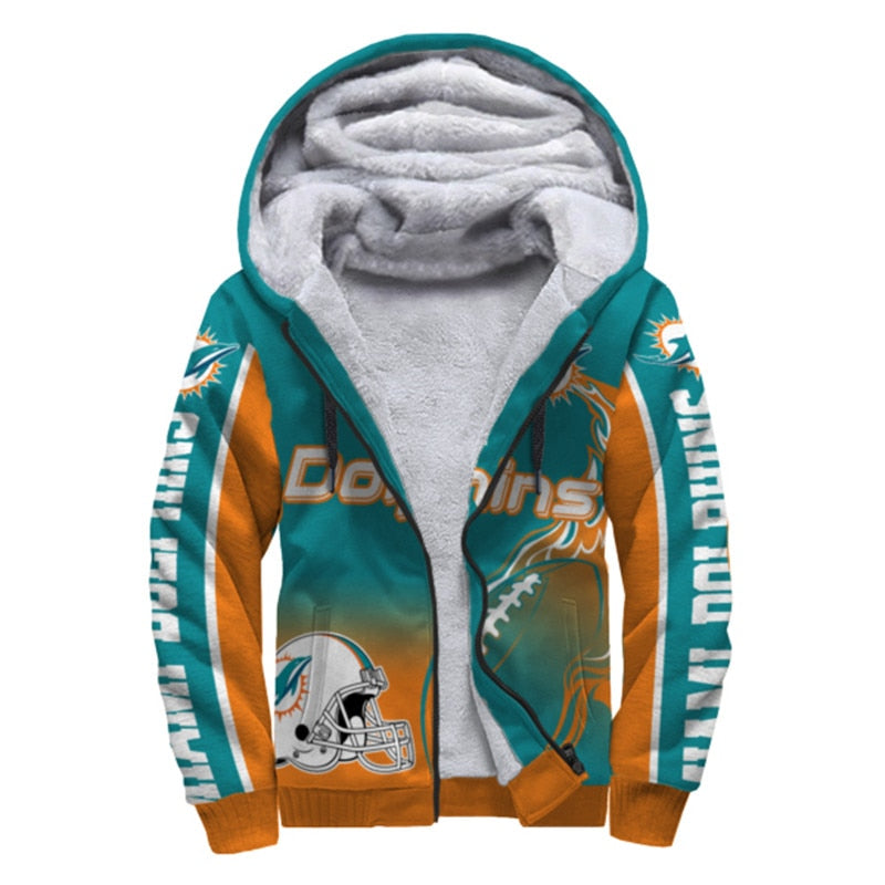 Miami Dolphins Fleece Jacket Printed Ball Flame 3D