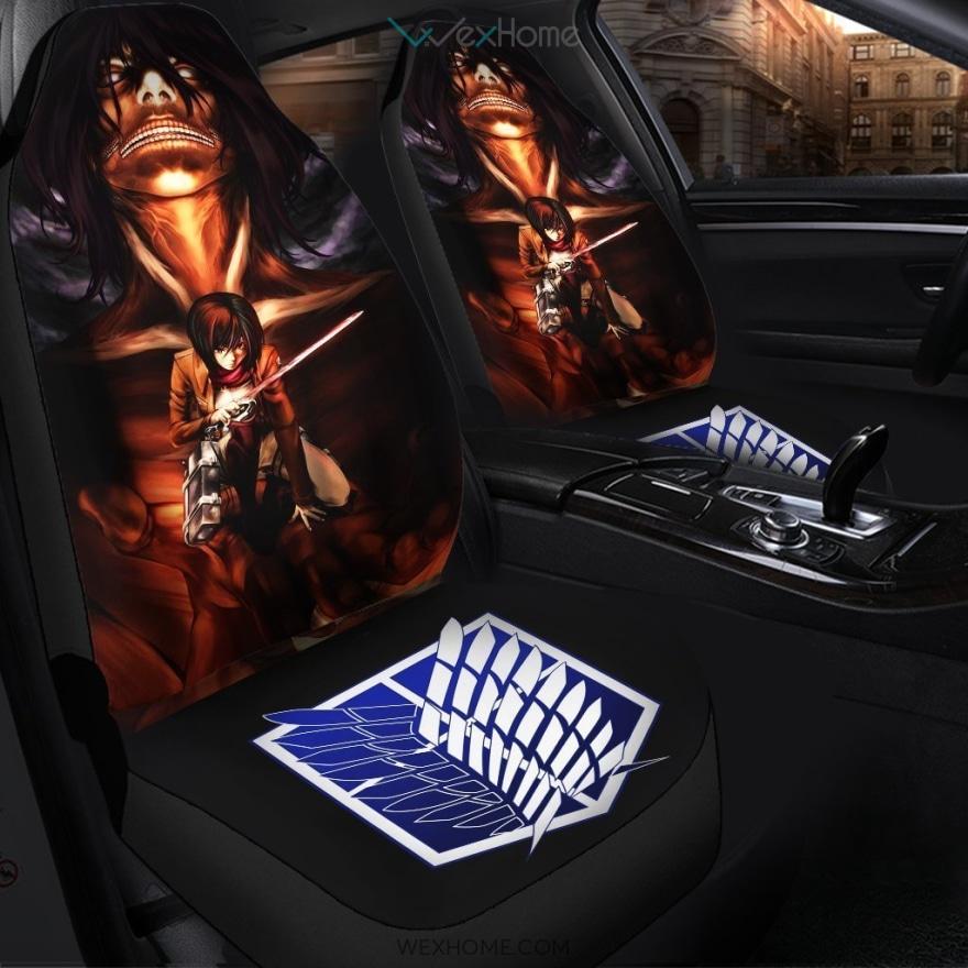 Mikasa Ackerman Vs Eren Rogue Titan Attack On Titan Anime Car Seat Covers