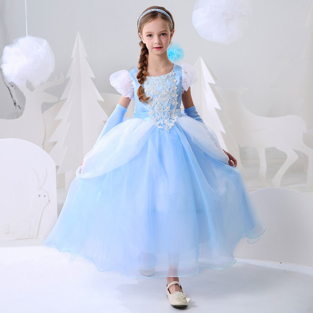 Blue Cinderella dress Princess dress Children Elsa dress Ice and snow performance dress children’s clothing new dress alx