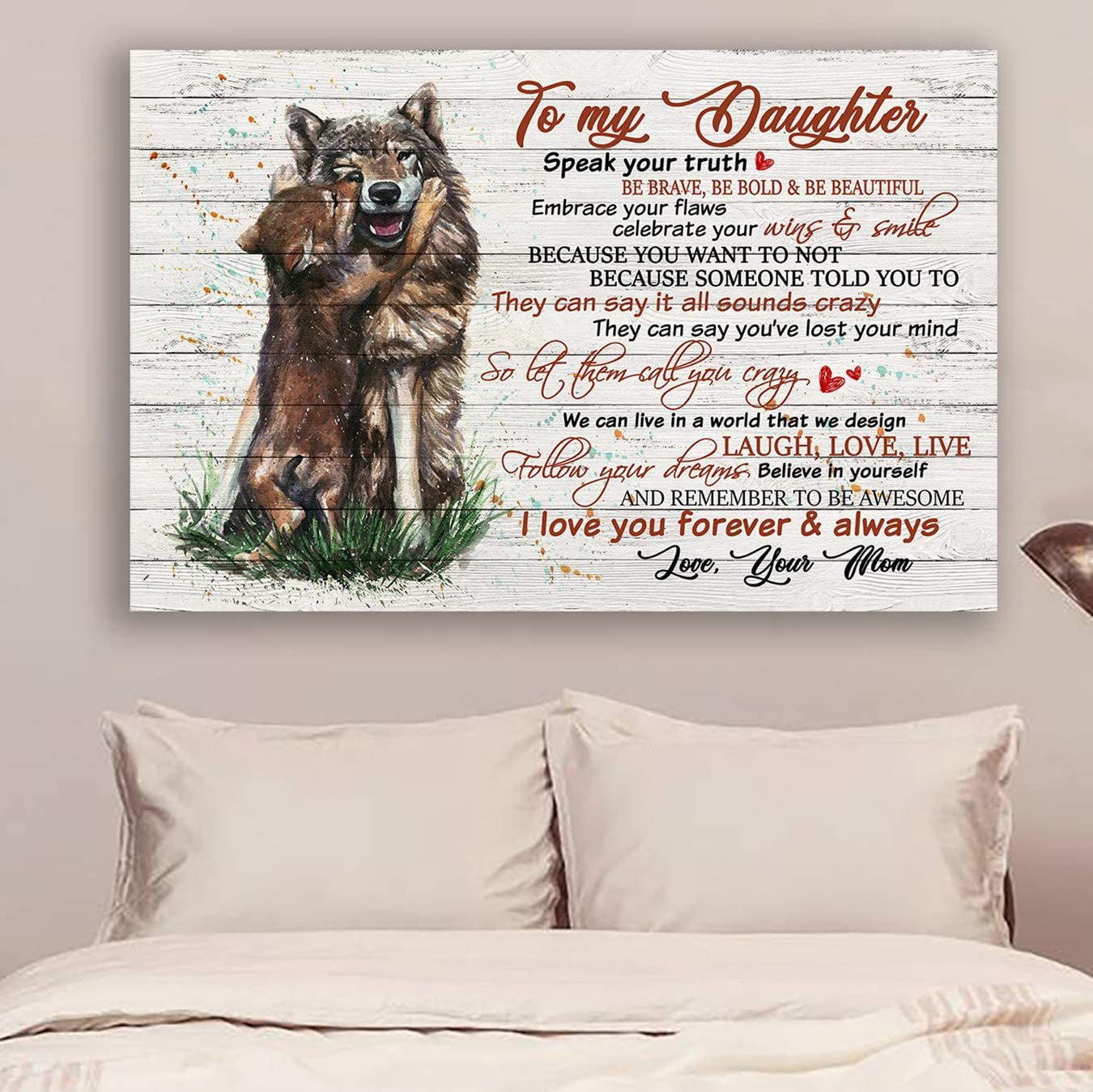 Poster for Room Aesthetic -Command Strips Wall Decor – Hn133 Wolf Poster – Mom to Daughter – Speak Your Truth Be Brave Be Bold Be Beautiful