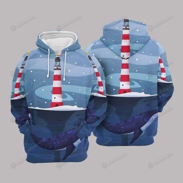 Christmas Lighthouse And Whale Blue Amazing 3D All Over Print Hoodie, Zip-Up Hoodie