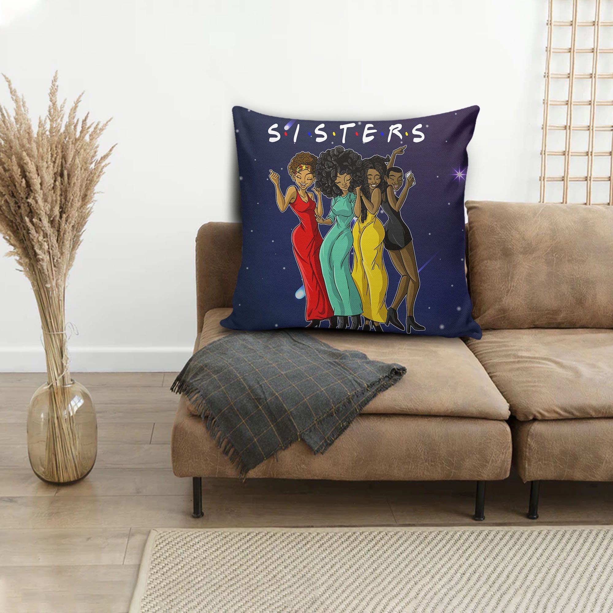 African Print Throw Pillows Melanin Sisters Friends Square Throw Pillow Afrocentric Decorative Pillows