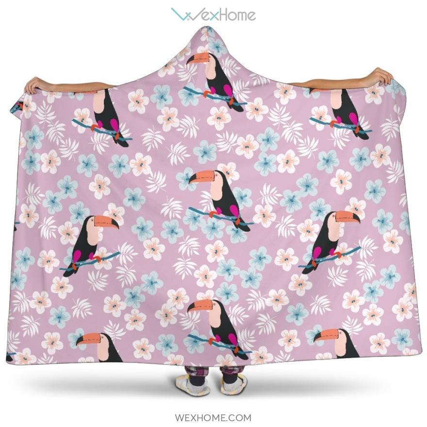 Beautiful Toucan Flower Leaves Hooded Blanket