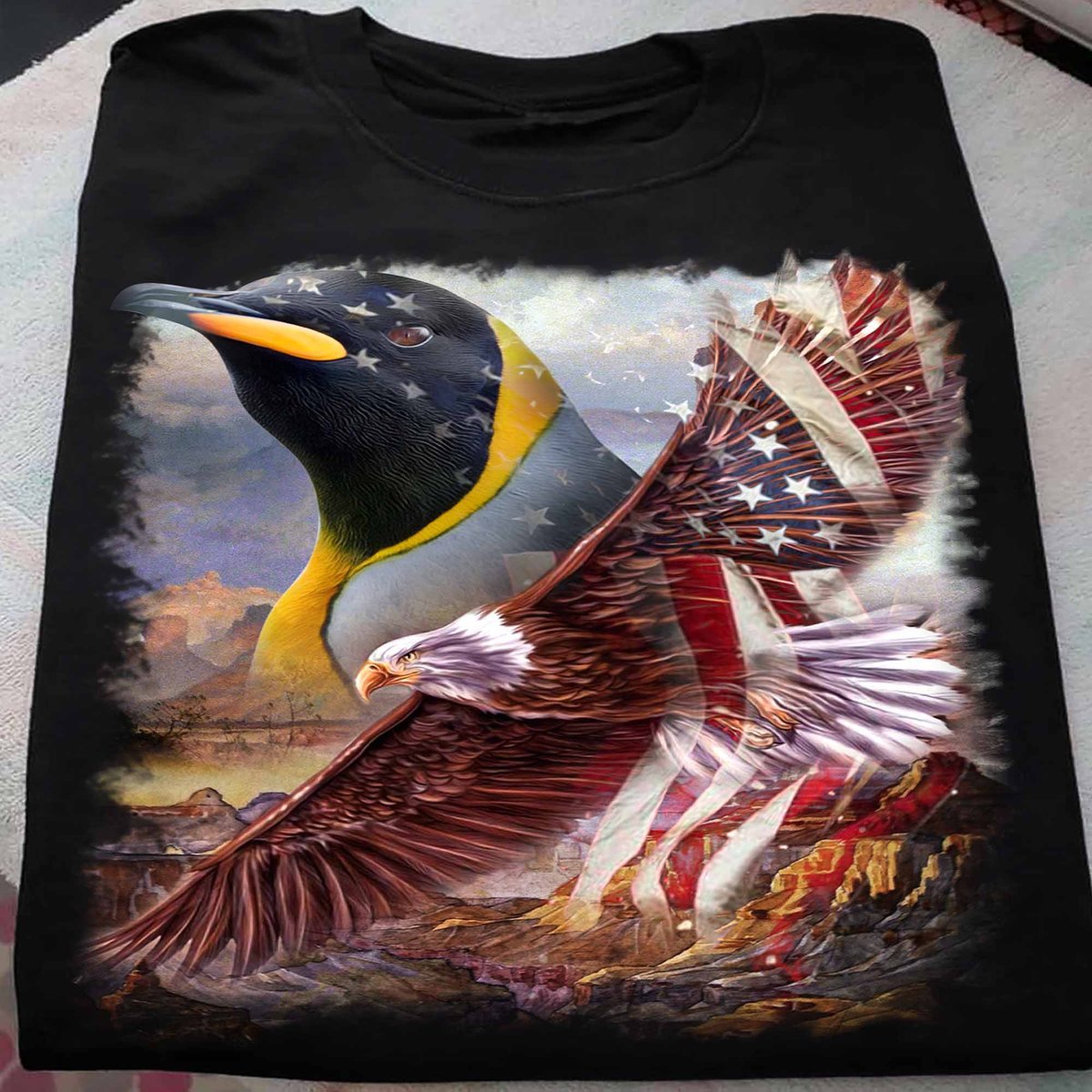 Penguin And Eagle American Patriot Independence Day – Standard T-Shirt Black Hoodie All Color Size S-5Xl