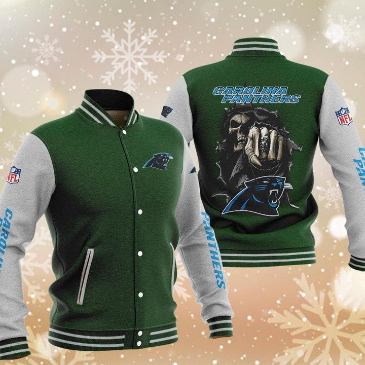 Carolina Panthers Green Skull Baseball Jacket