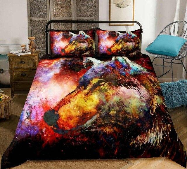 Boho Colorful Wolf 3 Pieces Quilted Comforter Set – ElsaShirt