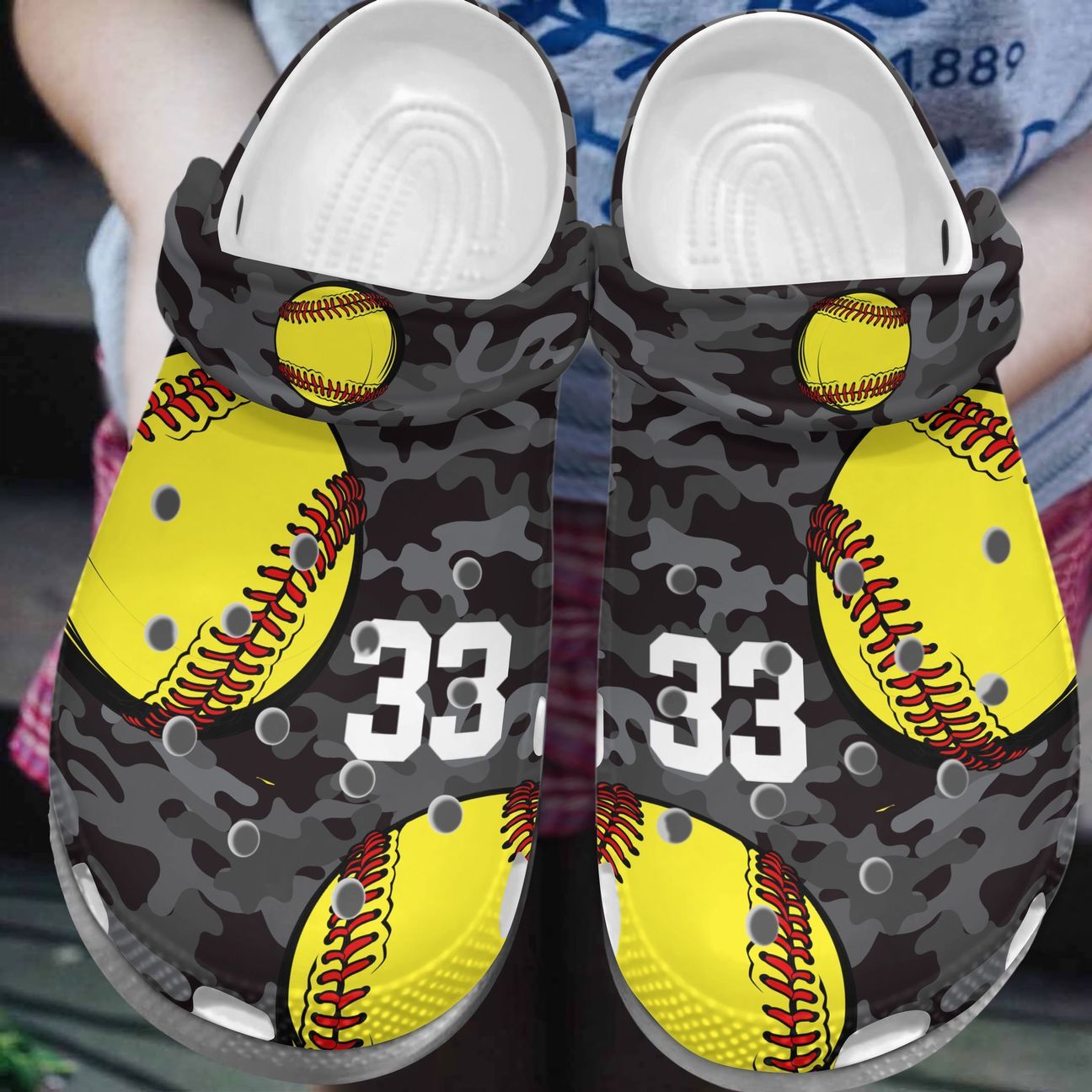 Softball Personalized Clog, Custom Name, Text, Color, Number Fashion Style For Women, Men, Kid, Print 3D Camo Softball