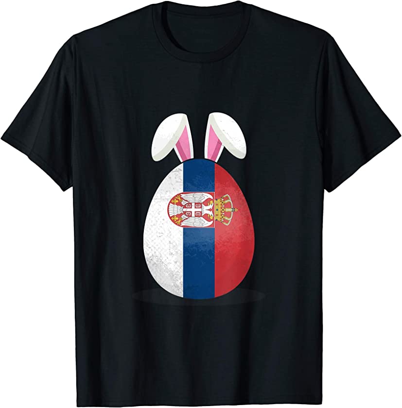 Serbia Flag Egg Bunny Ears Serbian Easter Sunday T-Shirt