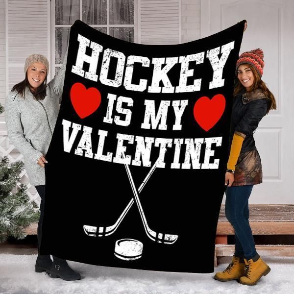 Hockey Is My Valentine Fleece Blanket