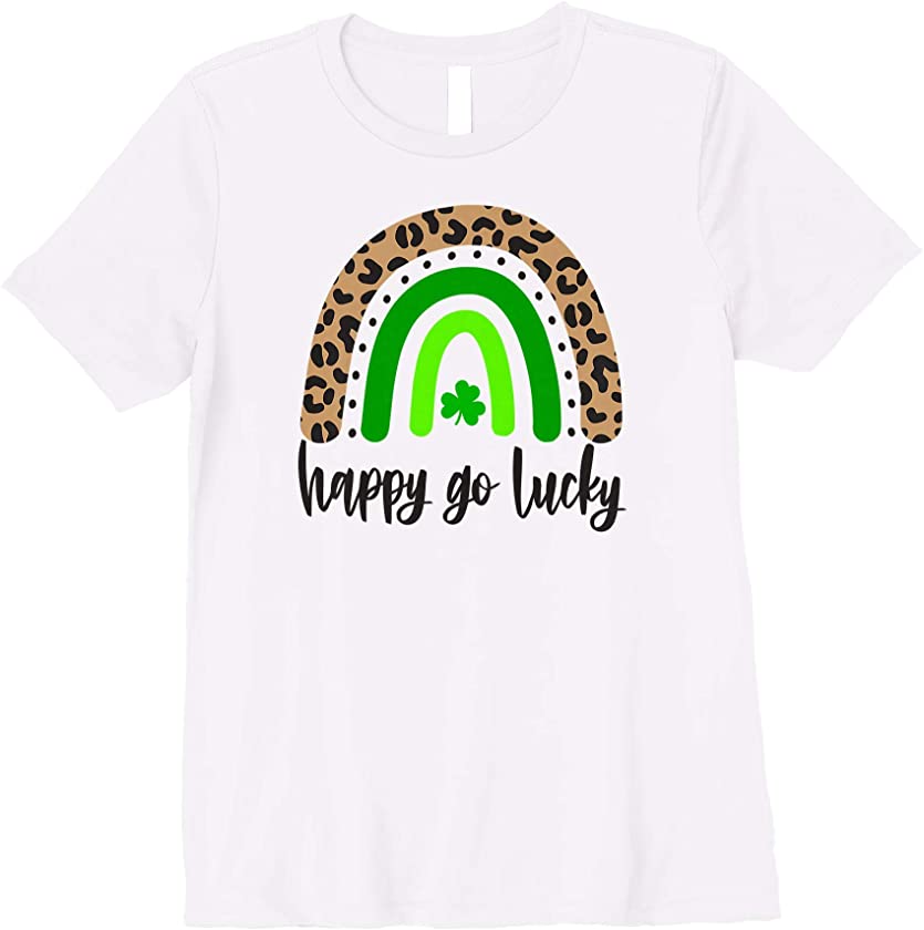 Rainbow St Patricks Day Shirt Leopard Print Happy Go Lucky Premium T-Shirt