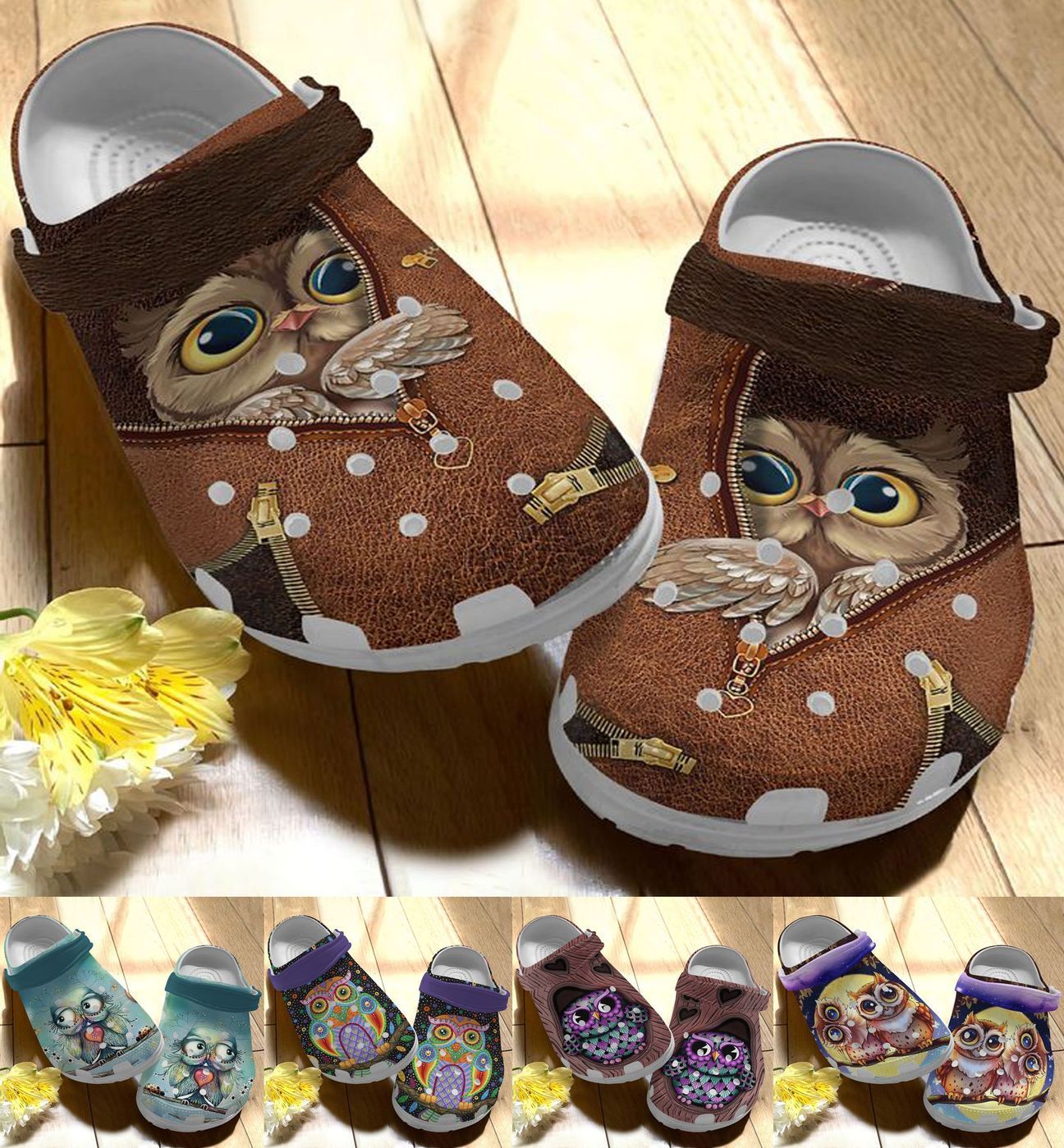 Owl Personalize Clog, Custom Name, Text, Fashion Style For Women, Men, Kid, Print 3D Whitesole Owl Collection