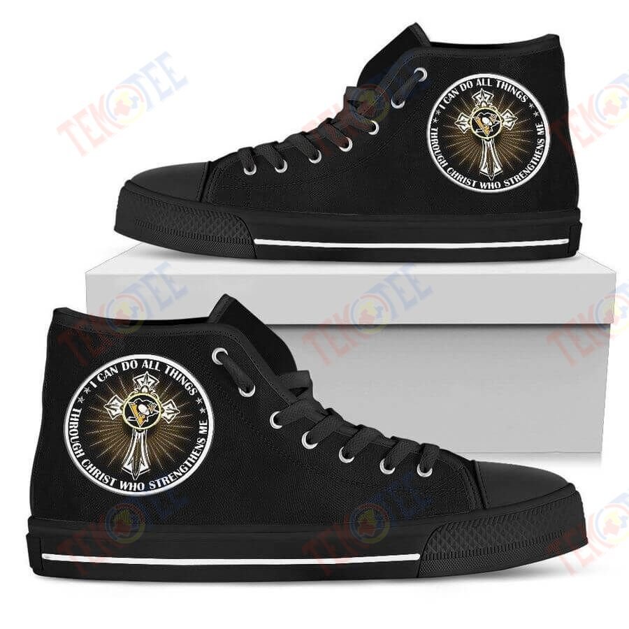 Mens Womens I Can Do All Things Through Christ Who Strengthens Me Pittsburgh Penguins High Top Shoesfor Men And Women Custom Canvas Shoes Nice And Comfortable TMT338