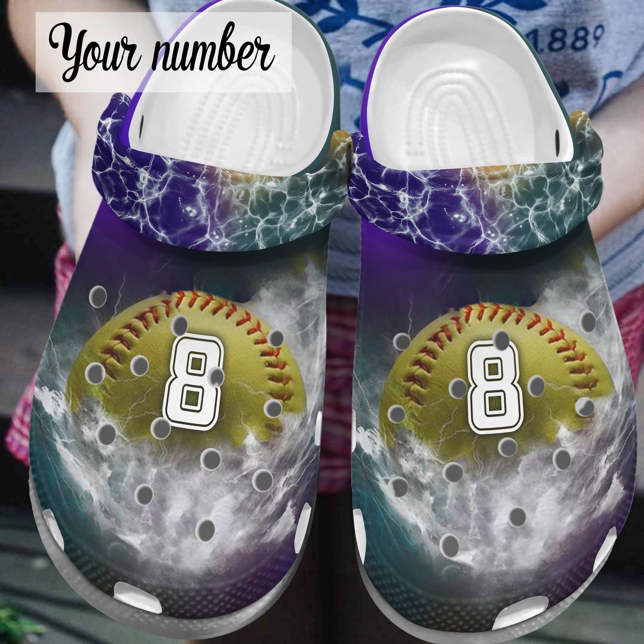 Softball Personalized Clog, Custom Name, Text, Color, Number Fashion Style For Women, Men, Kid, Print 3D Number Thunder