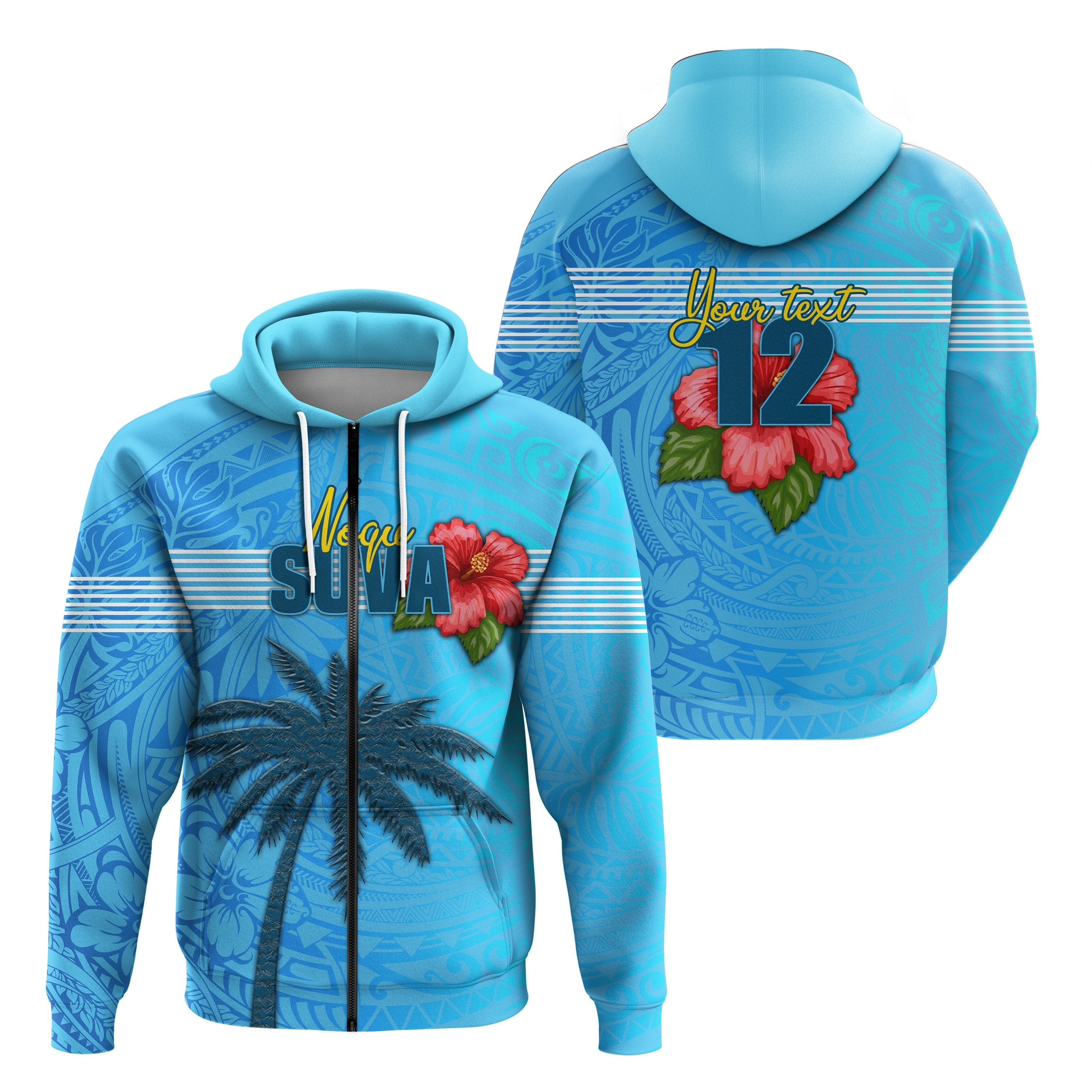 (Custom Personalised) Suva Fiji Rugby Zip Hoodie Sport Style