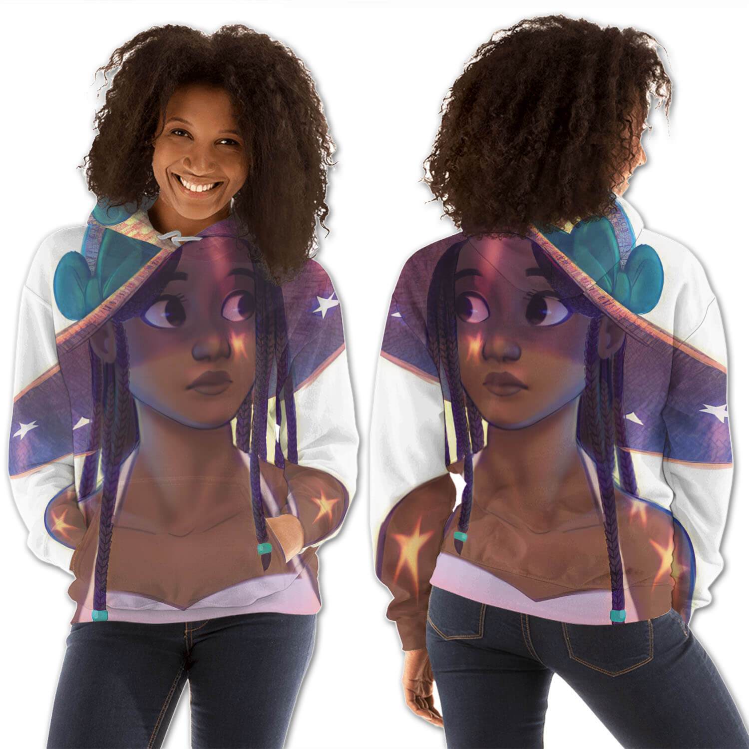 African American Hoodies Cute Afro American Woman All Over Print Womens Hooded Sweatshirt African American Apparel BPS25812