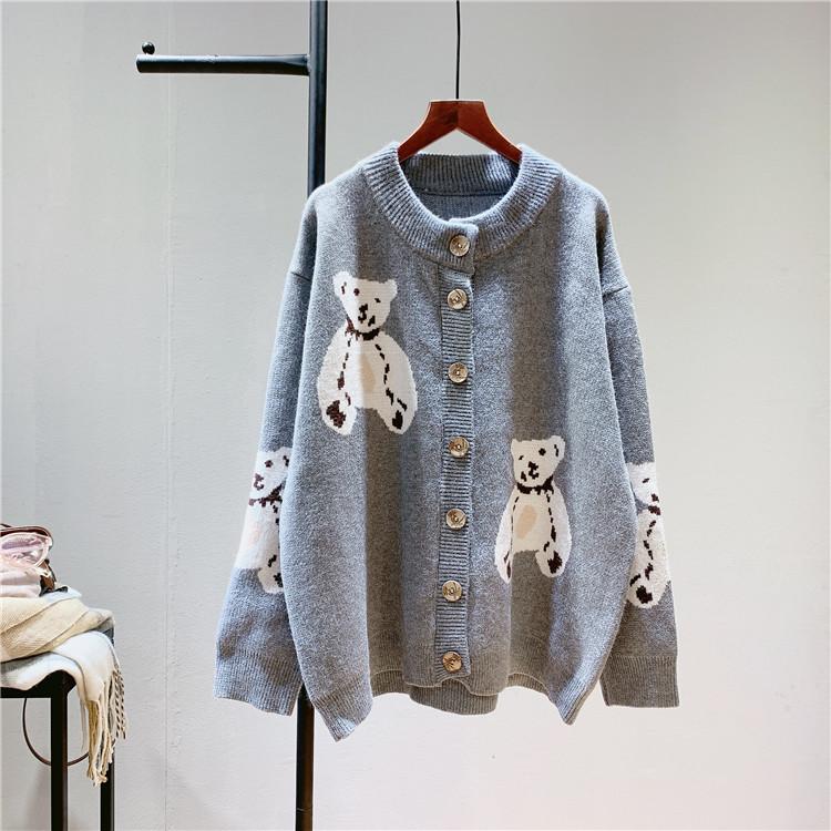 Cardigan 2023 Kawaii Women Cute Sweater Coat Cartoon Bear Print Korean Knitwear Girls Sweet Loose Cardigans alx