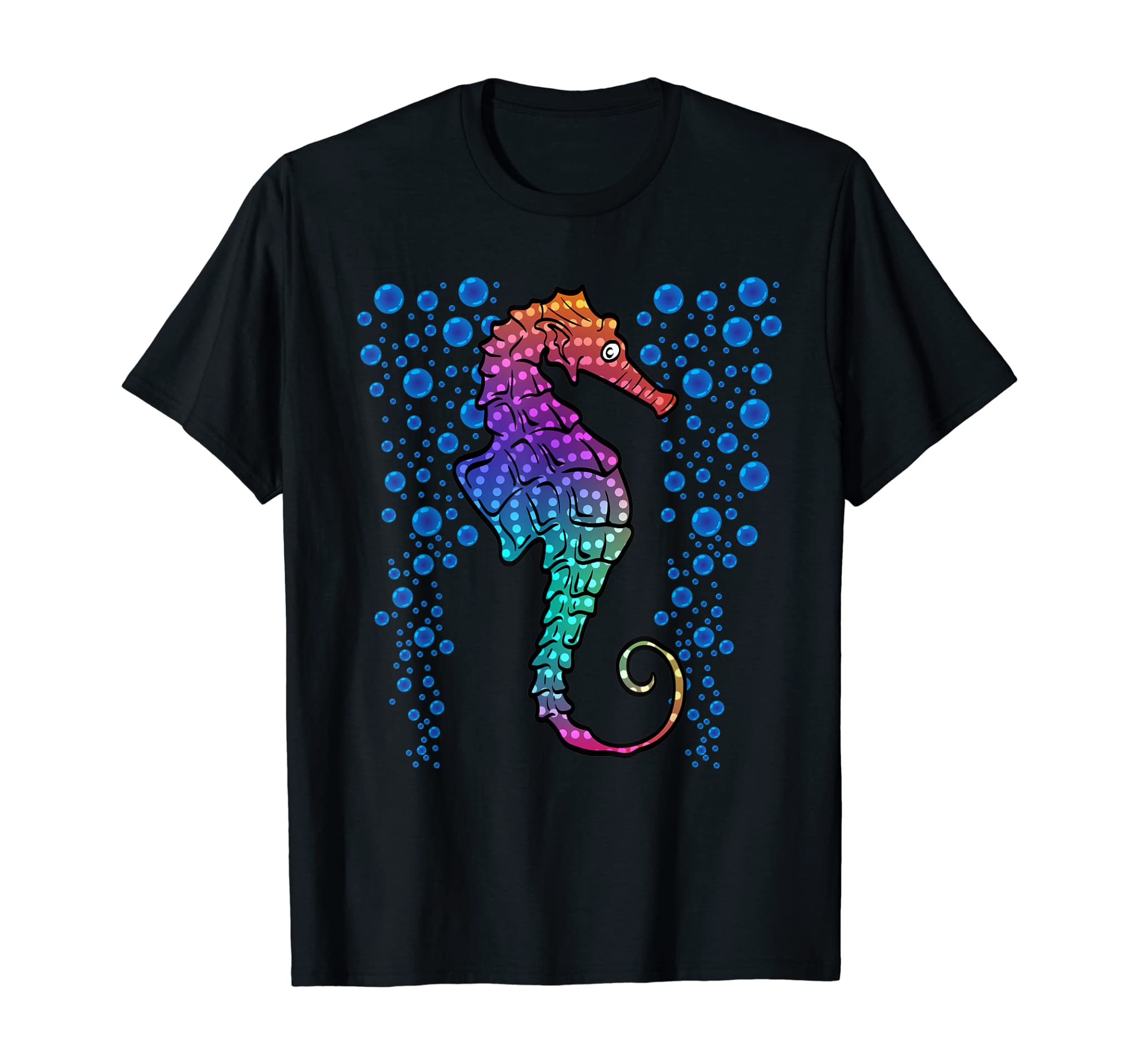 Colorful Sea Horse Print Ocean Tshirt