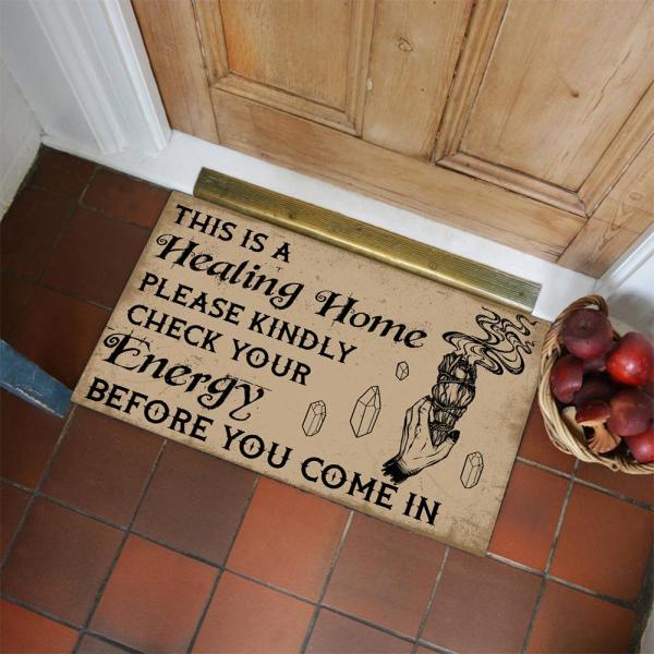 Check Your Energy All Over Printed Halloween Doormat, Halloween Decor