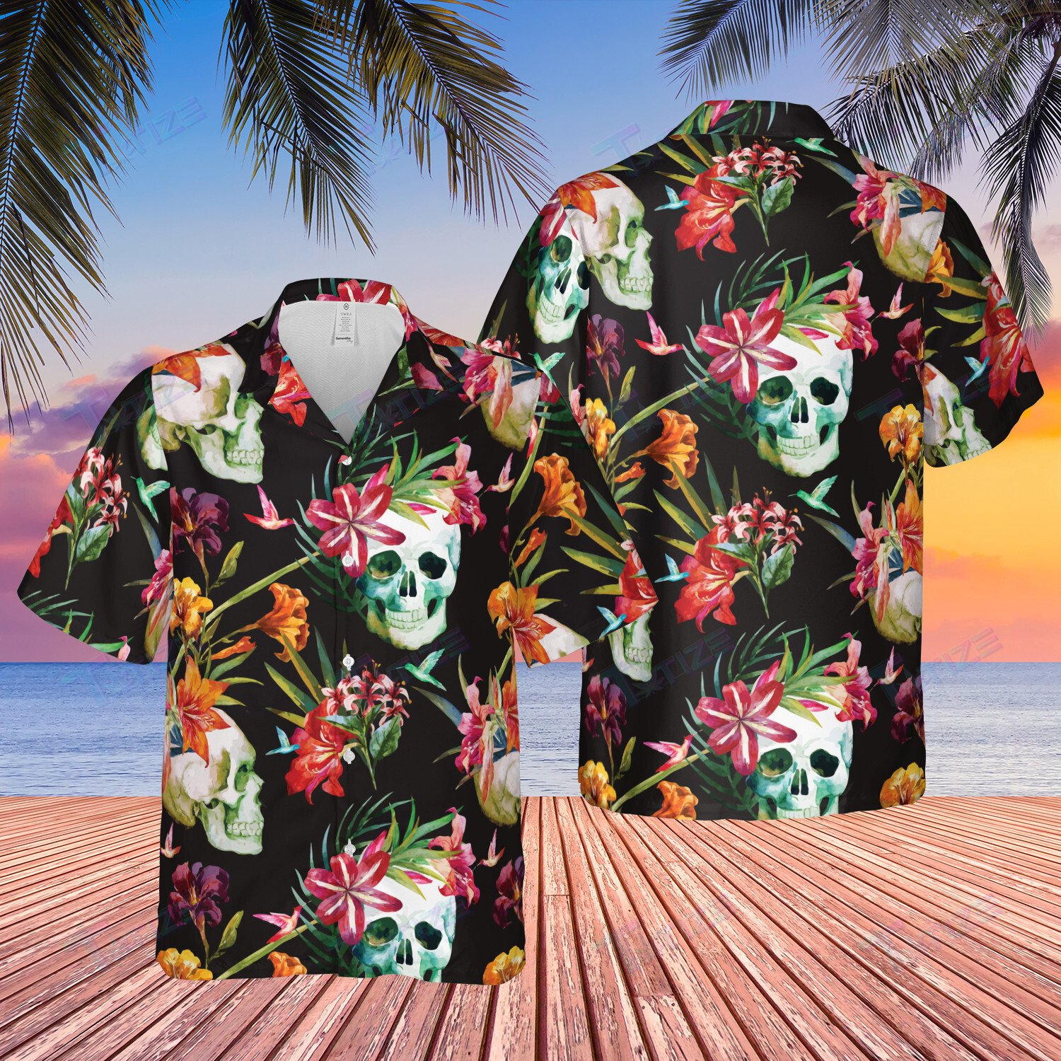 Tropical Skull Colorfuls All Over Printed Hawaii Shirt Size S Ha16427