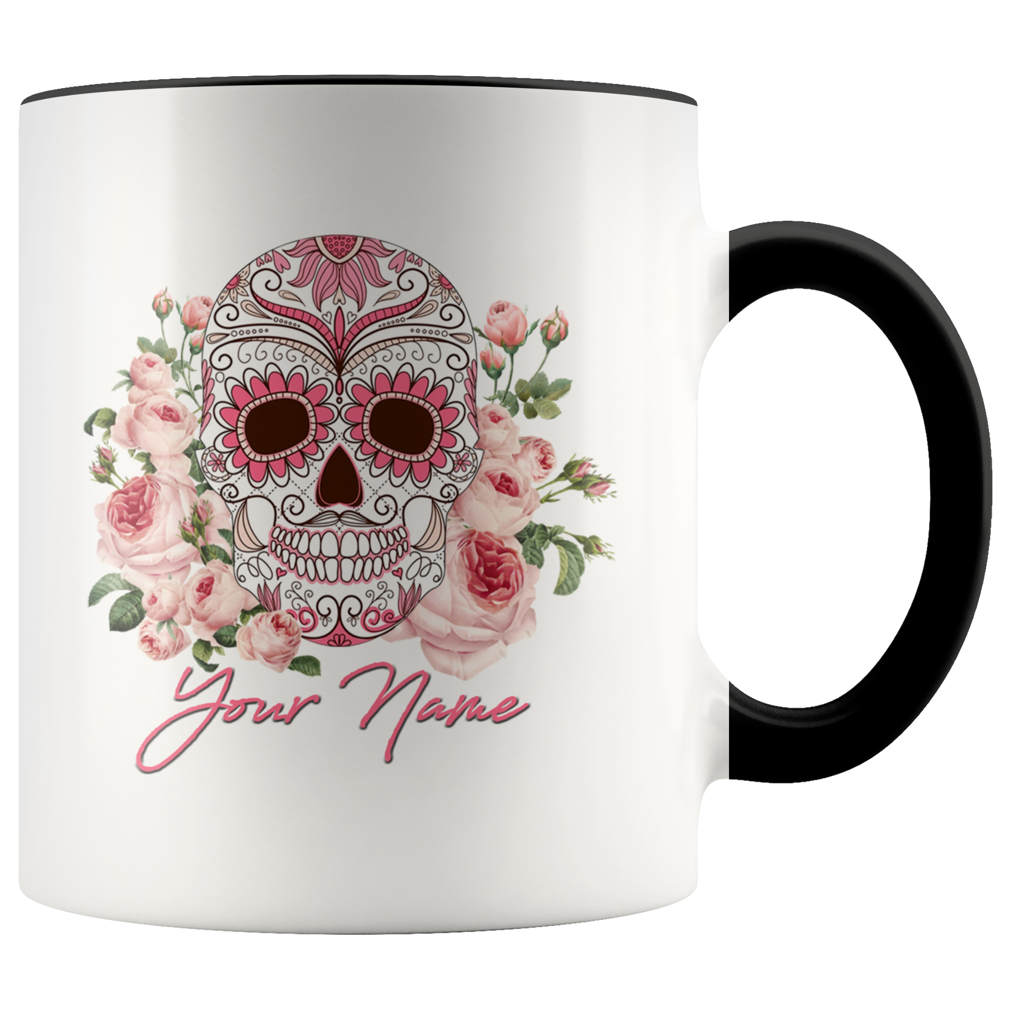 Personalized Customized Sugar Skull Vintage Flower Art Accent Mug